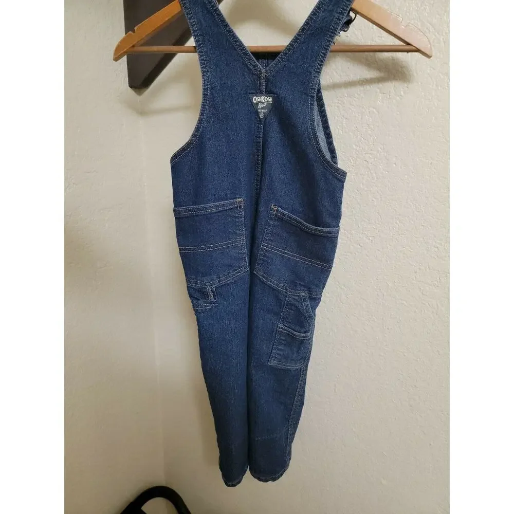 Osh Kosh B'Gosh Flannel Lined Denim Jean Overalls Kids Size 4T